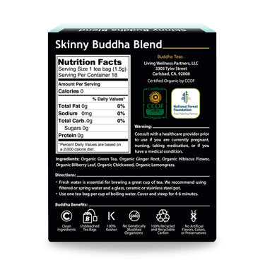 Buddha Teas Organic Skinny Buddha Blend - OU Kosher, USDA Organic, CCOF Organic, 18 Bleach-Free Tea Bag